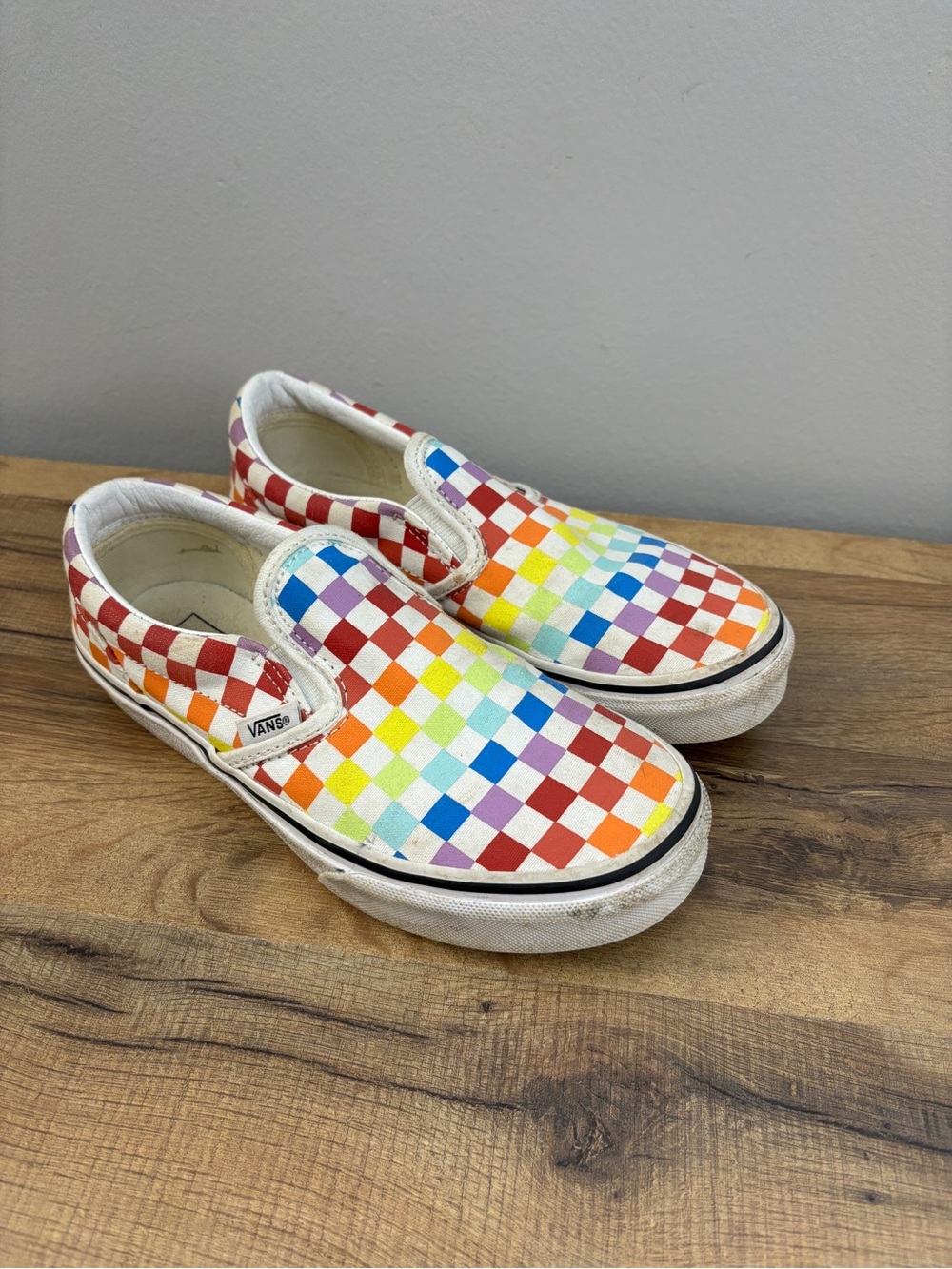 Vans Classic Slip On Rainbow Checkerboard Sneakers Canvas Shoes Kids